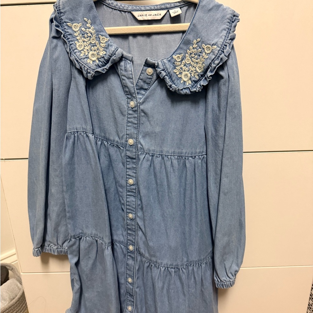 Janie and Jack Denim Blue Dress with Embroidered Collar